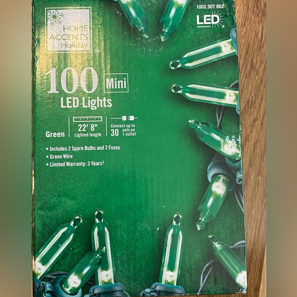 Home Accents Holiday Green LED Lights NIB